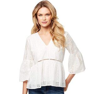 Jessica Simpson Small White Habsburg Eyelet Tiered Peplum Top Blouse Cotton